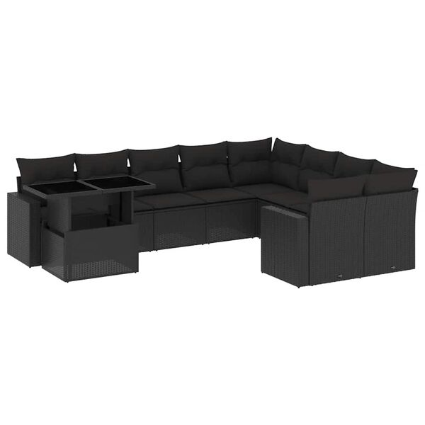 vidaXL 10 Piece Garden Sofa Set with Cushions Black Poly Rattan