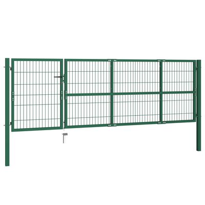 vidaXL Garden Fence Gate with Posts 350x100 cm Steel Green