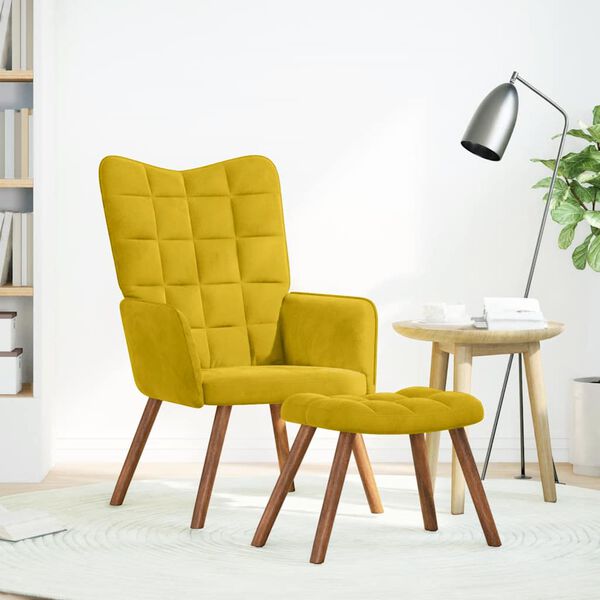 vidaXL Relaxing Chair with Stool Yellow Velvet