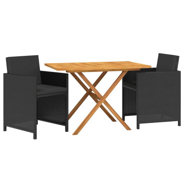vidaXL 3 Piece Garden Dining Set with Cushions Black