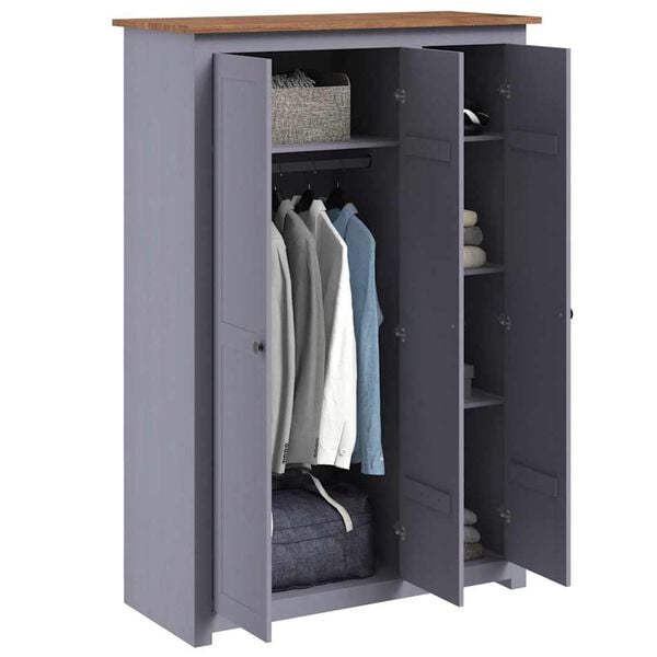 vidaXL 3-Door Wardrobe Grey 118x50x171.5 cm Pine Panama Range