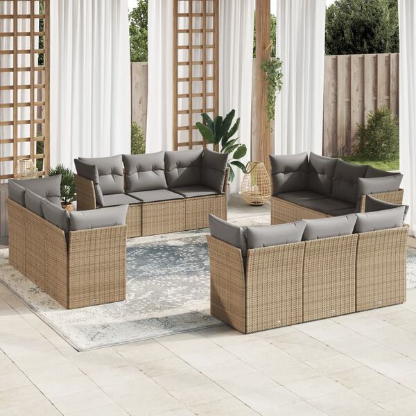 vidaXL 12 Piece Garden Sofa Set with Cushions Beige Poly Rattan