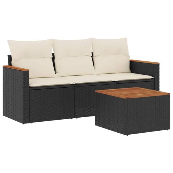 vidaXL 4 Piece Garden Sofa Set with Cushions Black Poly Rattan