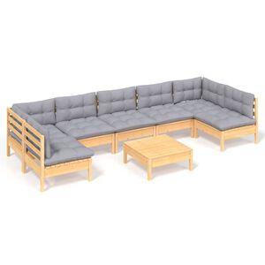 vidaXL 8 Piece Garden Lounge Set with Grey Cushions Solid Pinewood