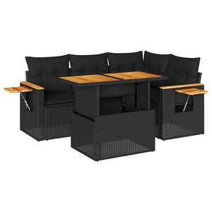 vidaXL 4 Piece Garden Sofa Set with Cushions Black Poly Rattan Acacia