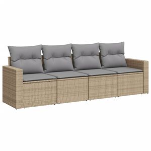 vidaXL 4 Piece Garden Sofa Set with Cushions Beige Poly Rattan