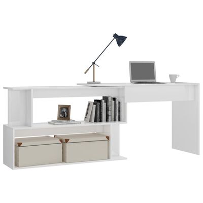 vidaXL Corner Desk High Gloss White 200x50x76 cm Engineered Wood