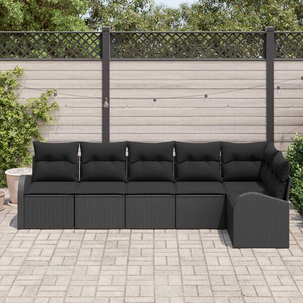 vidaXL Garden Sofa Set with Cushion 6 pcs Black Poly rattan