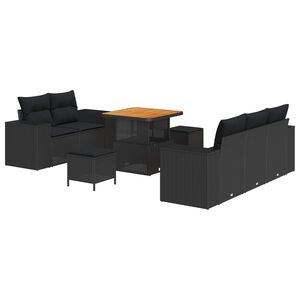 vidaXL Garden Sofa Set with Cushion 8 pcs Black Poly Rattan