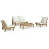 vidaXL 4 Piece Garden Lounge Set with Cream White Cushions Bamboo