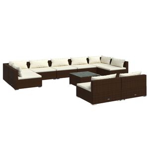 vidaXL 10 Piece Garden Lounge Set with Cushions Brown Poly Rattan