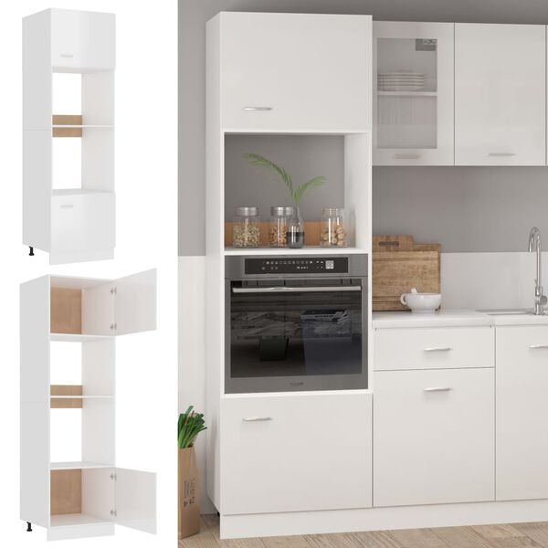 vidaXL Microwave Cabinet Lyon High Gloss White 60x57x207 cm Engineered Wood