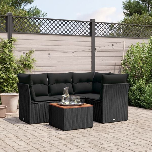 vidaXL 5 Piece Garden Sofa Set with Cushions Black Poly Rattan