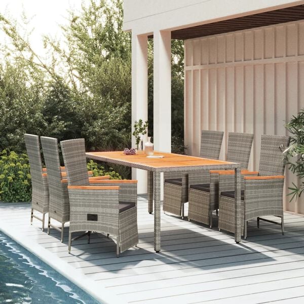 vidaXL 7 Piece Garden Dining Set with Cushions Grey Poly Rattan
