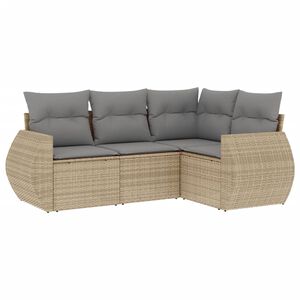 vidaXL 4 Piece Garden Sofa Set with Cushions Beige Poly Rattan