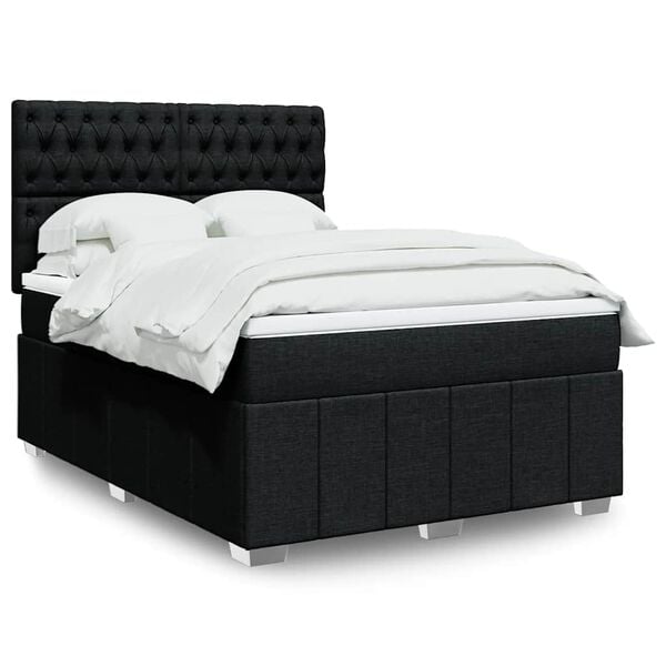 vidaXL Box Spring Bed with Mattress Black Queen Fabric