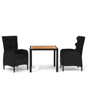 vidaXL 3 Piece Garden Dining Set Poly Rattan Black