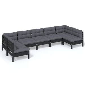 vidaXL 7 Piece Garden Lounge Set with Cushions Black Solid Pinewood