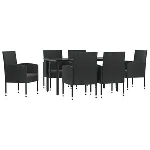 vidaXL 7 Piece Garden Dining Set Black Poly Rattan and Steel