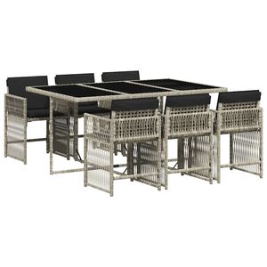 vidaXL 7 Piece Garden Dining Set with Cushions Light Grey Poly Rattan
