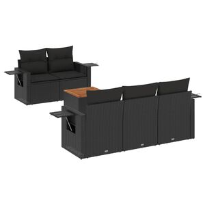 vidaXL 6 Piece Garden Sofa Set with Cushions Black Poly Rattan