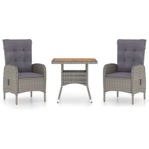vidaXL 3 Piece Garden Dining Set Poly Rattan and Acacia Wood Grey