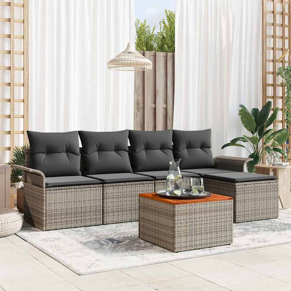vidaXL Garden Sofa Set with Storage 6 pcs Grey Poly Rattan