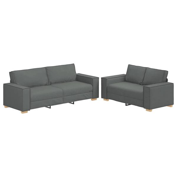 vidaXL 2 Piece Sofa Set with Cushions Dark Grey Fabric