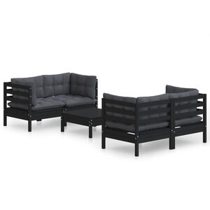 vidaXL 5 Piece Garden Lounge Set with Anthracite Cushions Pinewood