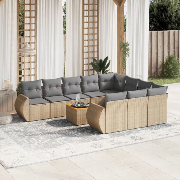 vidaXL 11 Piece Garden Sofa Set with Cushions Beige Poly Rattan