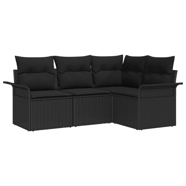 vidaXL Garden Sofa Set with Cushion 4 pcs Black Poly Rattan