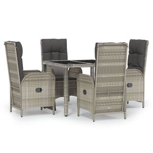 vidaXL 5 Piece Garden Dining Set with Cushions Grey Poly Rattan