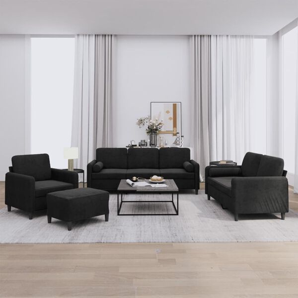 vidaXL 4 Piece Sofa Set with Pillows Black Velvet