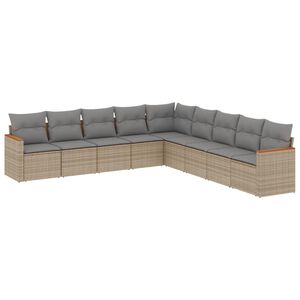 vidaXL 9 Piece Garden Sofa Set with Cushions Mix Beige Poly Rattan