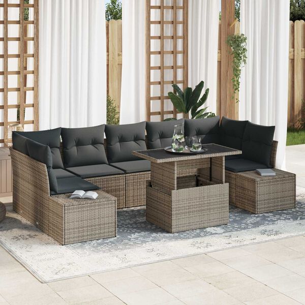 vidaXL Garden Sofa Set 8 pcs Grey Poly Rattan and Powder-Coated Steel