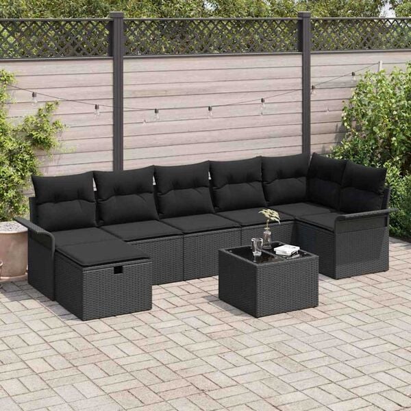 vidaXL Garden Sofa Set with Cushion 8 pcs Black Poly rattan