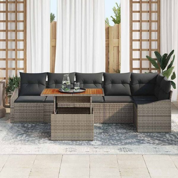 vidaXL Garden Dining Set with Cushion Manual 7 pcs Grey and Brown