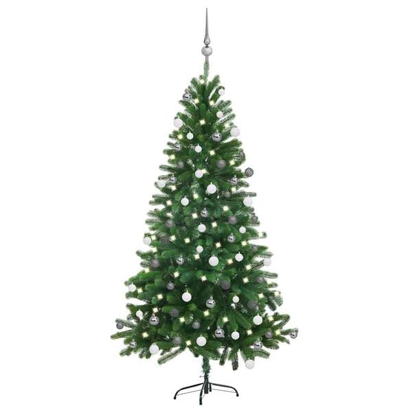 vidaXL Artificial Pre-lit Christmas Tree with Ball Set 150 cm Green