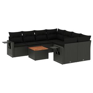 vidaXL 9 Piece Garden Sofa Set with Cushions Black Poly Rattan