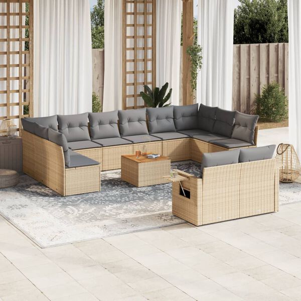 vidaXL 13 Piece Garden Sofa Set with Cushions Beige Poly Rattan