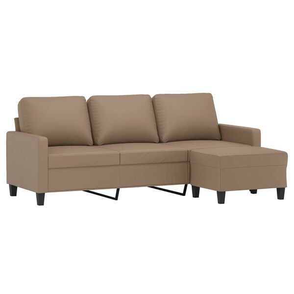 vidaXL 3-Seater Sofa with Footstool Cappuccino 180 cm Faux Leather