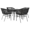 vidaXL 5 Piece Garden Dining Set with Cushions Black Poly Rattan Glass