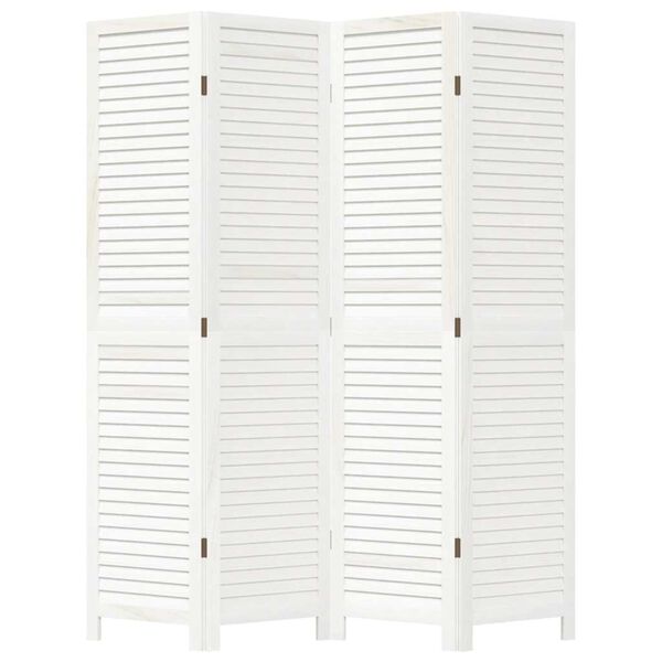 vidaXL Room Divider&nbsp;4 Panels White Solid Wood Paulownia