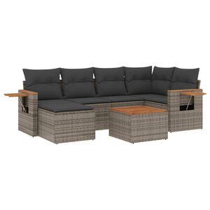 vidaXL 7 Piece Garden Sofa Set with Cushions Grey Poly Rattan