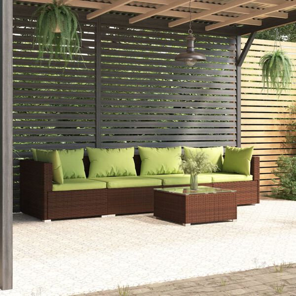 vidaXL 5 Piece Garden Lounge Set with Cushions Poly Rattan Brown