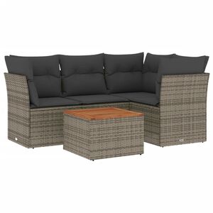 vidaXL 5 Piece Garden Sofa Set with Cushions Grey Poly Rattan