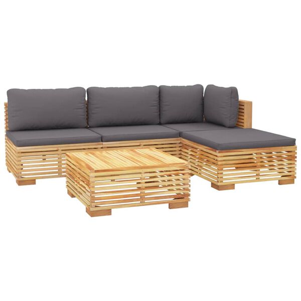 vidaXL 5 Piece Garden Lounge Set with Cushions Solid Wood Teak