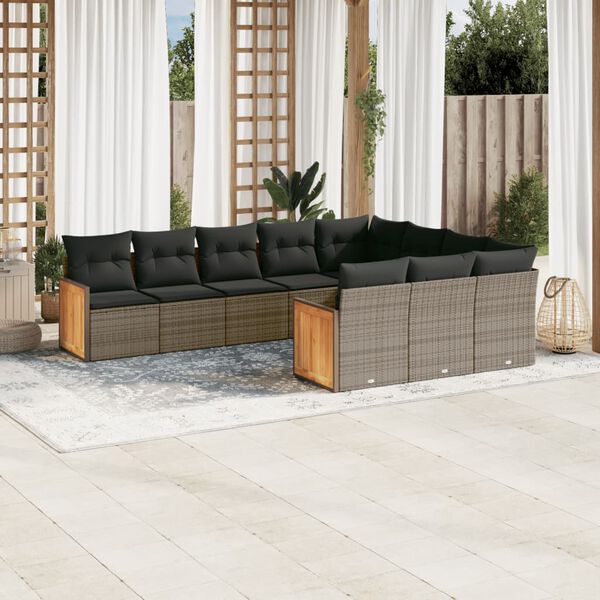 vidaXL 10 Piece Garden Sofa Set with Cushions Grey Poly Rattan