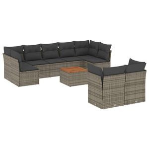 vidaXL 10 Piece Garden Sofa Set with Cushions Grey Poly Rattan