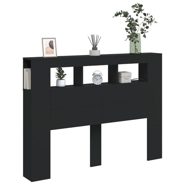 vidaXL LED Headboard Black 140x18.5x103.5 cm Engineered Wood